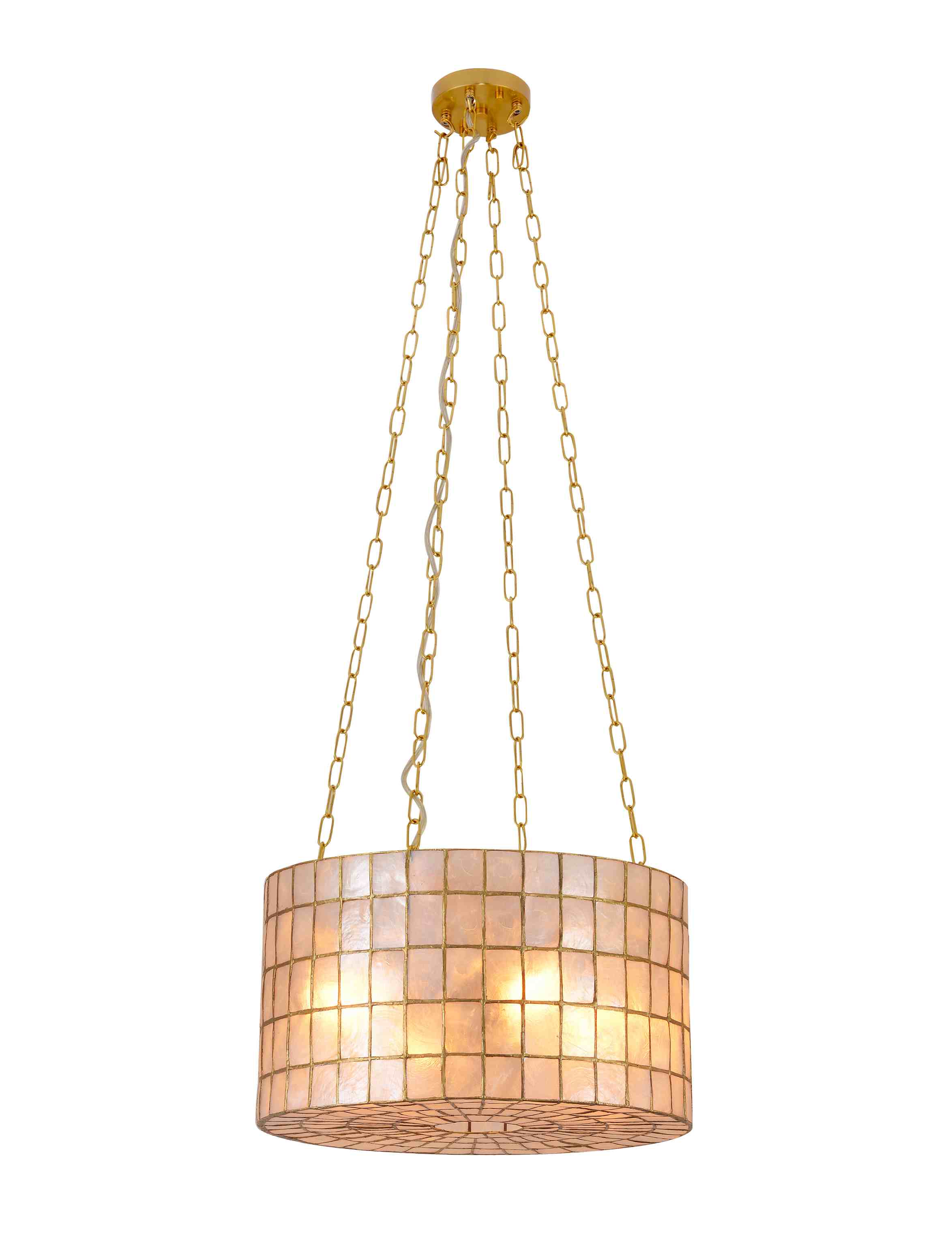 Capiz Shell Drum Chandelier με χρυσές αλυσίδες