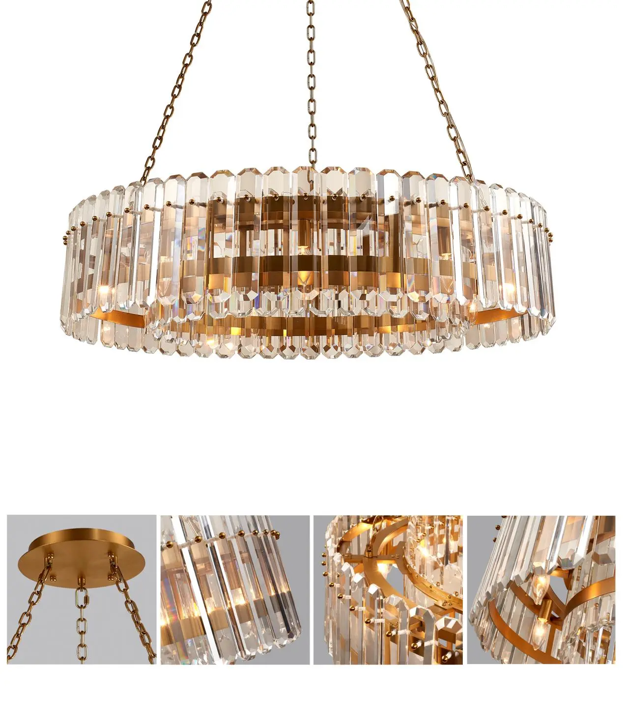 Large Wide Drum Chandelier With Clear Acrylic
